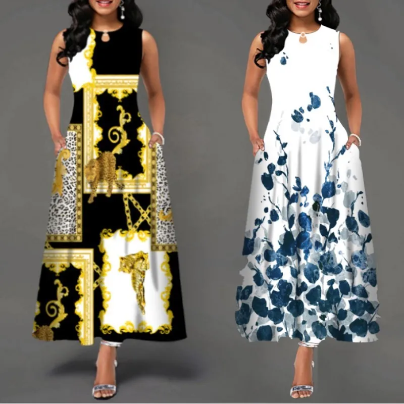Women Plus Size Casual Elegant Graphic Print Sleeveless Swing Maxi Dress