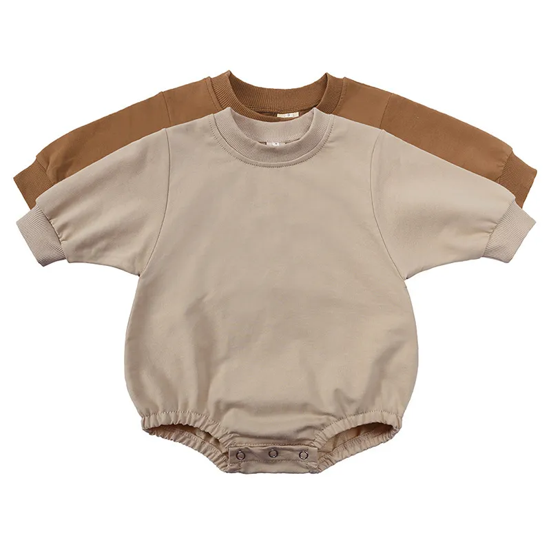 Toddlers Newborn Baby Girls Boys Long Sleeves Solid Color Cotton Bodysuit Pullover