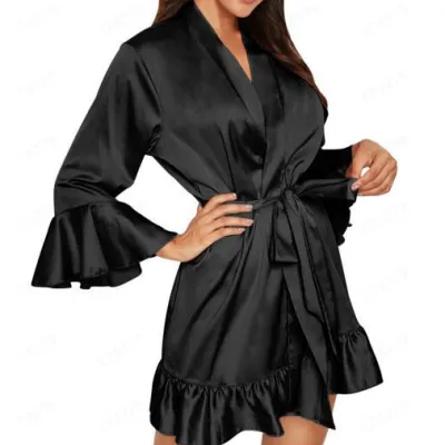 Midnight Glamour Silk Nightgown Sexy Lingerie Home Pajamas