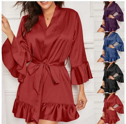 Midnight Glamour Silk Nightgown Sexy Lingerie Home Pajamas