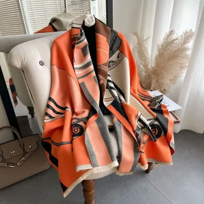 Women Fashion Color Blocking Winter Thick Long Shawl Tassel Scarf