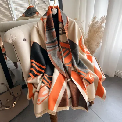 Women Fashion Color Blocking Winter Thick Long Shawl Tassel Scarf