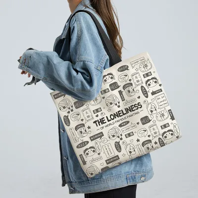 Women's Fashion Graffiti Vintage Large Capacity Canvas Tote Bag