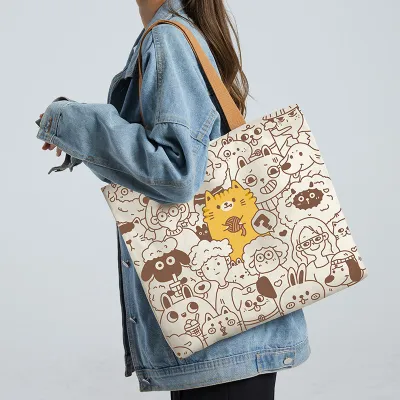 Women's Fashion Graffiti Vintage Large Capacity Canvas Tote Bag