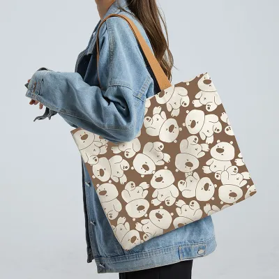 Women's Fashion Anime Canvas Large Capacity Tote Bag with Animal Print
