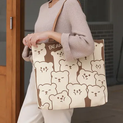 Women's Fashion Anime Canvas Large Capacity Tote Bag with Animal Print