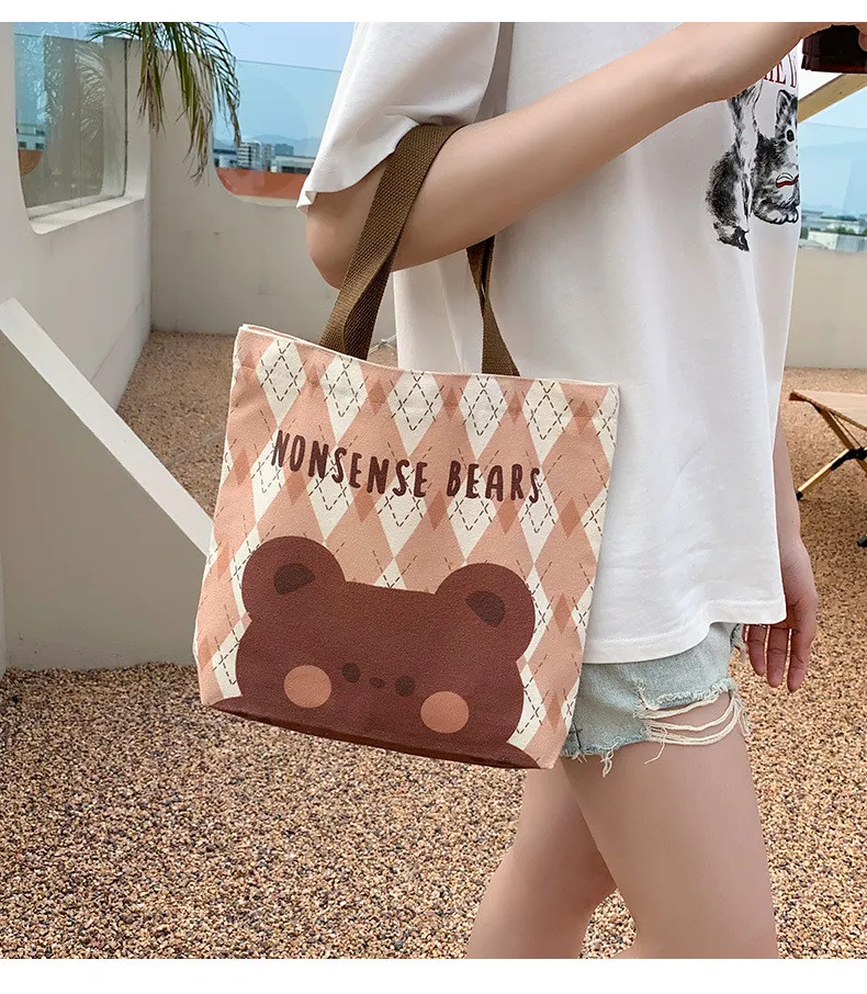 Wholesale Women Fashion Cute Bear Canvas Tote Bag