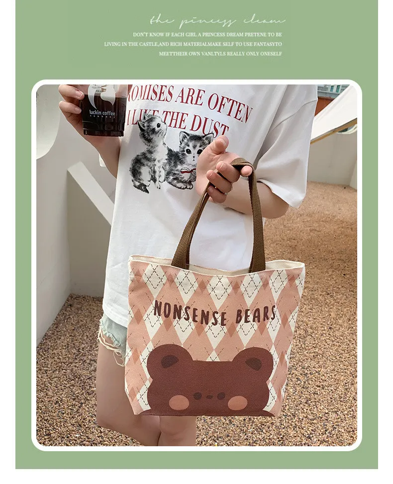 Wholesale Women Fashion Cute Bear Canvas Tote Bag