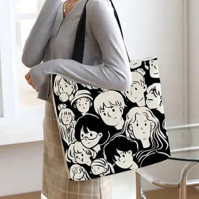 Women's Fashion Cute Anime Bear Canvas Large Capacity Tote Bag with Zipper