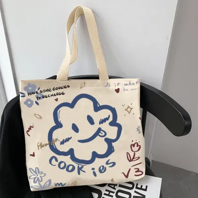 Women's Fashion Cute Anime Bear Canvas Large Capacity Tote Bag with Zipper