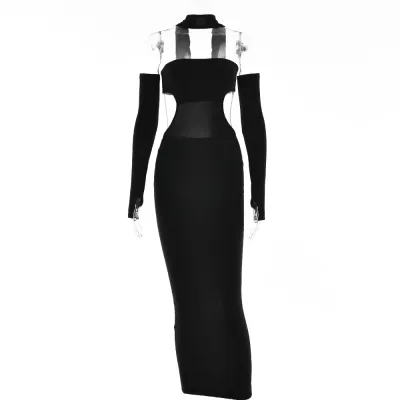Autumn Winter Women Fashion Sexy Low-Cut Solid Backless Halter Neck A-Line Dress