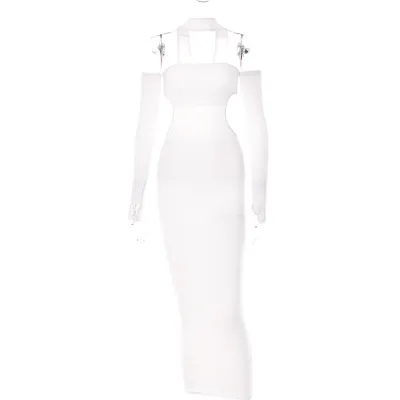 Autumn Winter Women Fashion Sexy Low-Cut Solid Backless Halter Neck A-Line Dress