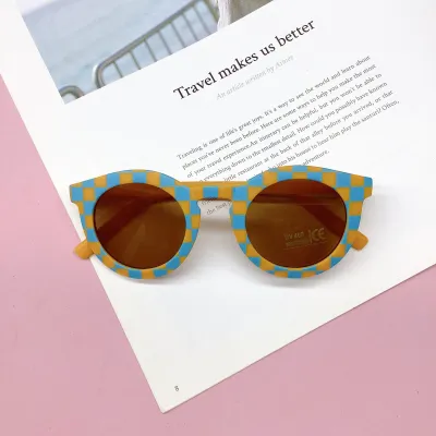 Children Kids Toddlers Retro Checkerboard Oval Sunglasses