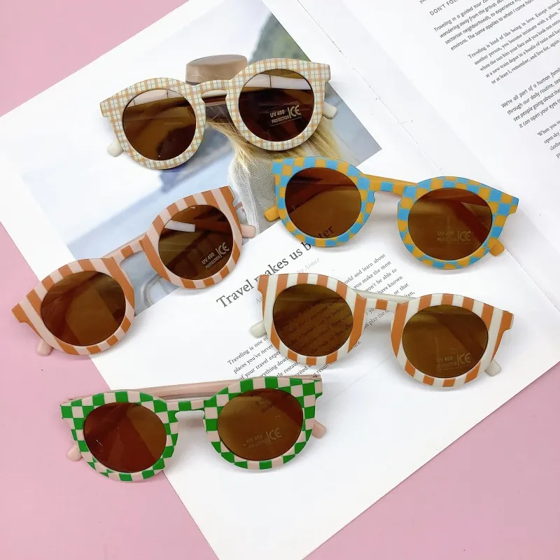 Children Kids Toddlers Retro Checkerboard Oval Sunglasses