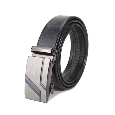 Men's Leisure Automatic Square Buckle Casual Belt Imitation Leather Letter Pattern