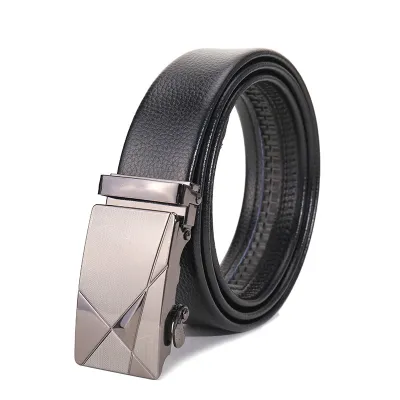 Men's Leisure Automatic Square Buckle Casual Belt Imitation Leather Letter Pattern