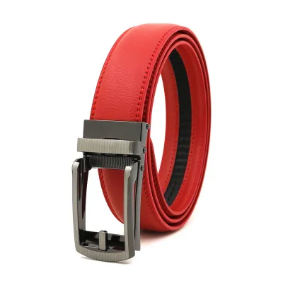 Men's Casual Click Fake Needle Automatic Buckle Two-Layer Cowhide Belt