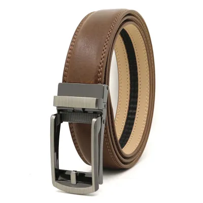 Men's Casual Click Fake Needle Automatic Buckle Two-Layer Cowhide Belt