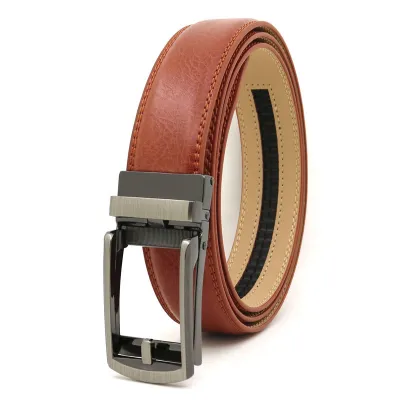 Men's Casual Click Fake Needle Automatic Buckle Two-Layer Cowhide Belt
