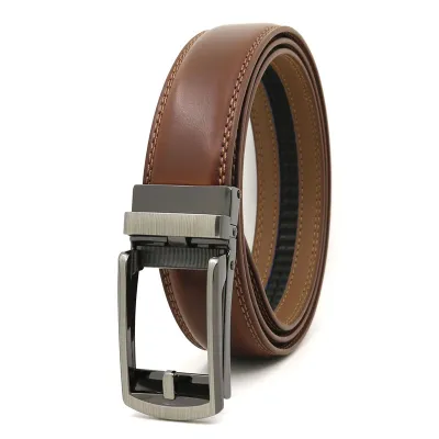 Men's Casual Click Fake Needle Automatic Buckle Two-Layer Cowhide Belt