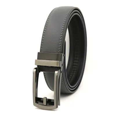 Men's Casual Click Fake Needle Automatic Buckle Two-Layer Cowhide Belt