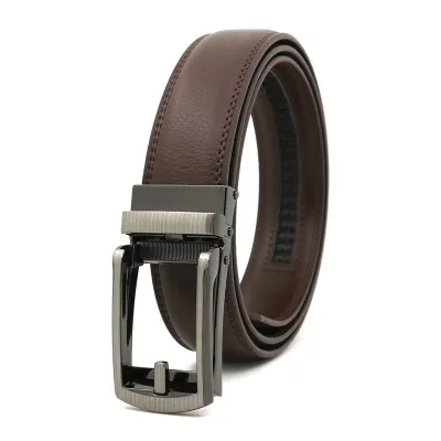 Men's Casual Click Fake Needle Automatic Buckle Two-Layer Cowhide Belt
