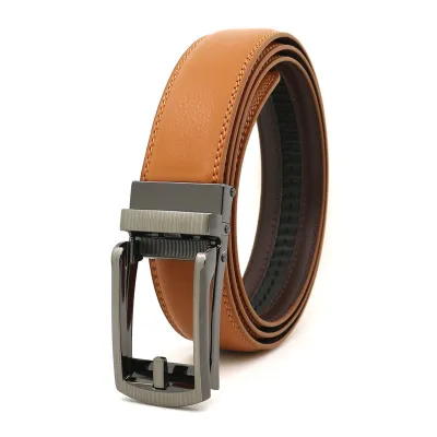 Men's Casual Click Fake Needle Automatic Buckle Two-Layer Cowhide Belt