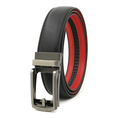 Men's Casual Click Fake Needle Automatic Buckle Two-Layer Cowhide Belt