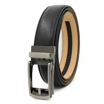 Men's Casual Click Fake Needle Automatic Buckle Two-Layer Cowhide Belt