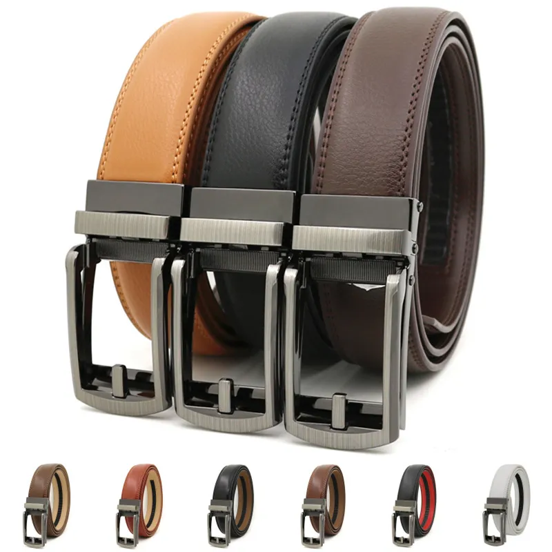 Men's Casual Click Fake Needle Automatic Buckle Two-Layer Cowhide Belt