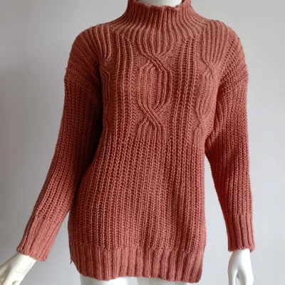 Winter Women Solid Color Turtleneck Long Sleeve Knit Loose Casual Sweater
