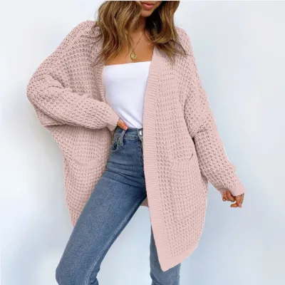 Women Solid Color Long Sleeve Knit Loose Casual Cardigan Coat