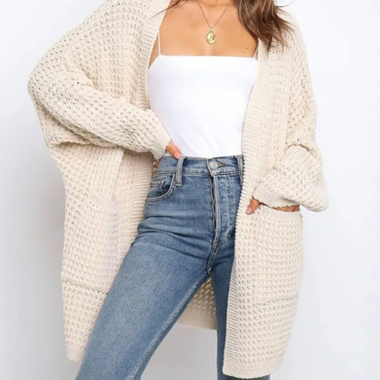 Women Solid Color Long Sleeve Knit Loose Casual Cardigan Coat