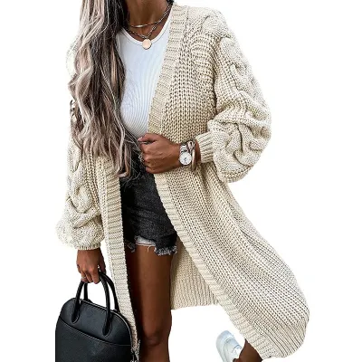 Women Solid Color Loose Long-Sleeved Knitted Cardigan Coat