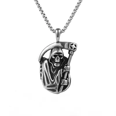Men's Exaggerated Punk Bullet Skull Round Titanium Steel Hip Hop Necklace