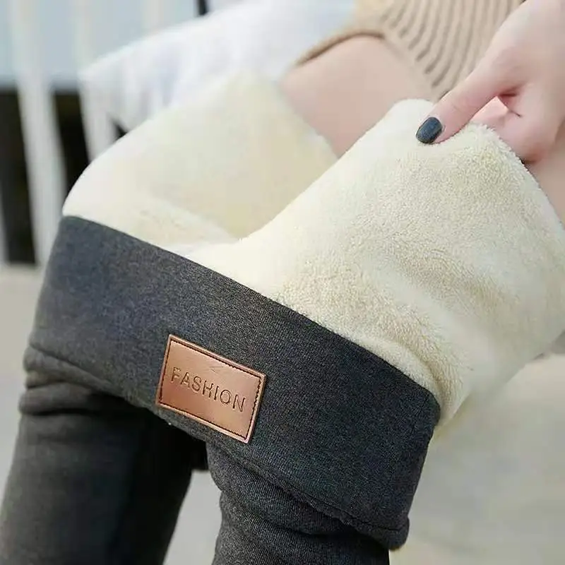 Women Winter Fleece-Lined Plush Thick Leggings High Waist Pants