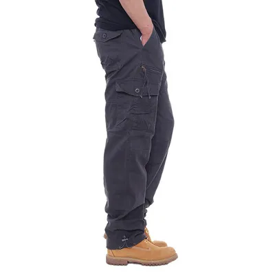 Men Casual Elastic Large Size Multi-Pocket Loose Trousers