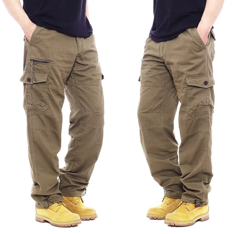 Men Casual Elastic Large Size Multi-Pocket Loose Trousers