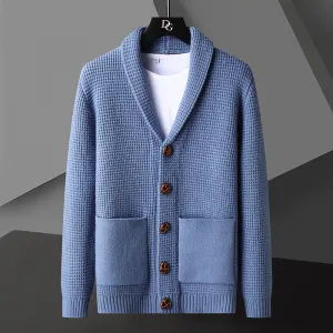 Men Fashion Solid Color Lapel Long Sleeve Slim Cardigan
