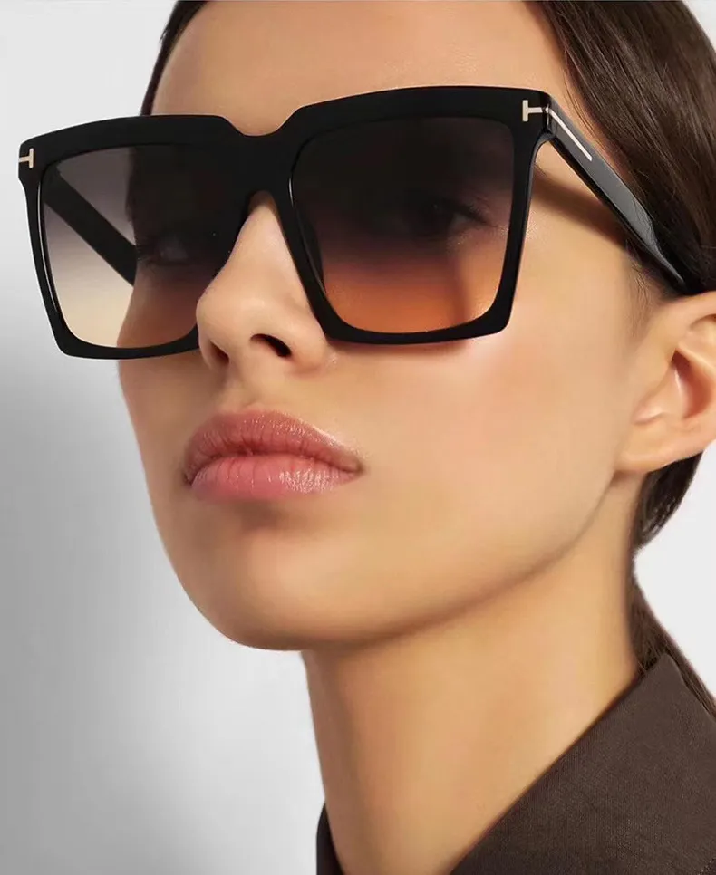 Women Personality Fashion Oversized Square Frame Sunglasses with AC Lens