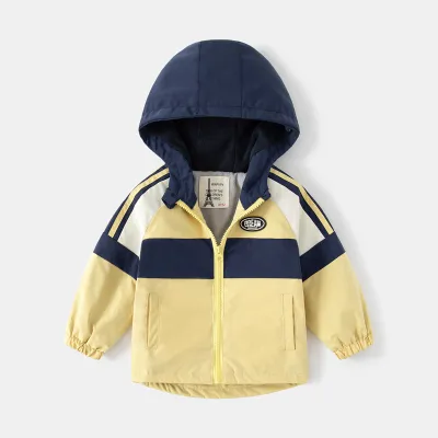 Boys Patchwork Long Sleeve Windproof Thicken Hooded Coat for Toddlers Kids
