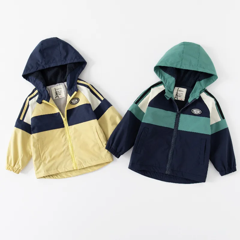Boys Patchwork Long Sleeve Windproof Thicken Hooded Coat for Toddlers Kids