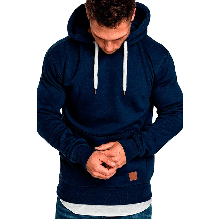 Men's Casual Solid Color Outdoor Sports Hooded Long-Sleeve Pullover Hoodie
