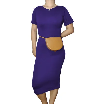 Women Casual Basic Solid Color Short Sleeve Midi Dress High Waist