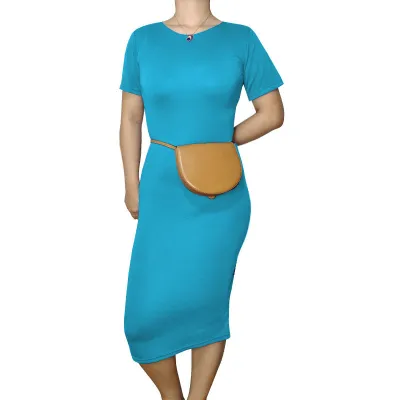 Women Casual Basic Solid Color Short Sleeve Midi Dress High Waist