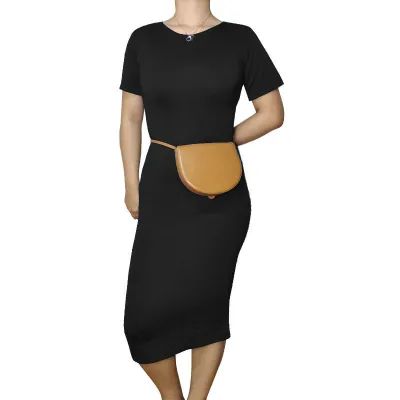 Women Casual Basic Solid Color Short Sleeve Midi Dress High Waist