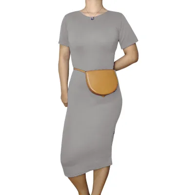 Women Casual Basic Solid Color Short Sleeve Midi Dress High Waist