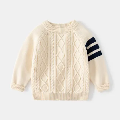 Children Kids Toddlers Boys Long-Sleeved Striped Round Neck Cotton Sweater