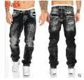 Men Casual Mid Waist Straight Denim Jeans with Printing