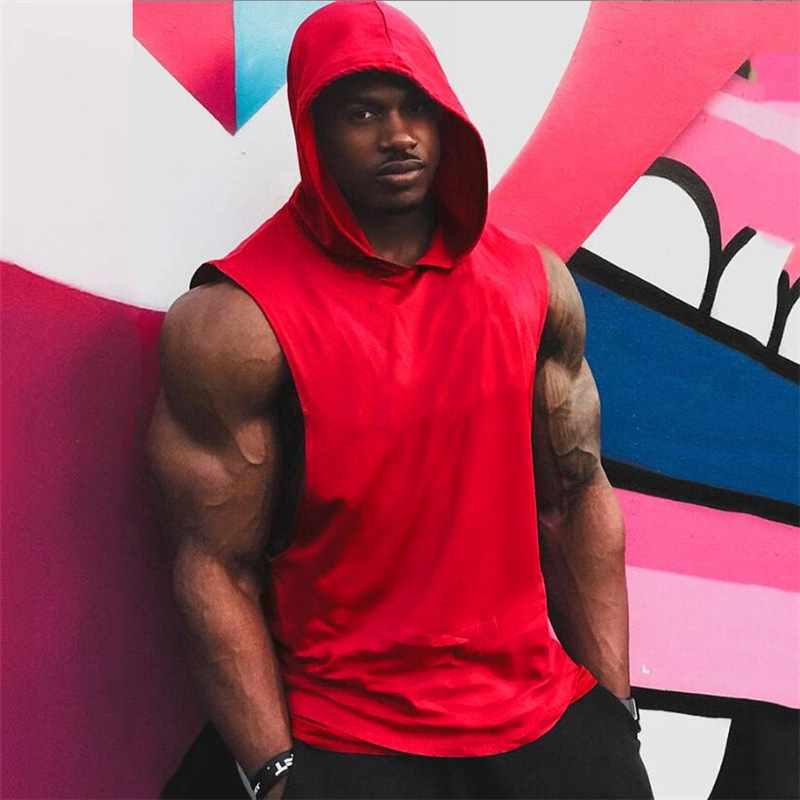 Wholesale Men Casual Blank Loose Fitness Sports Hooded Tank Top
